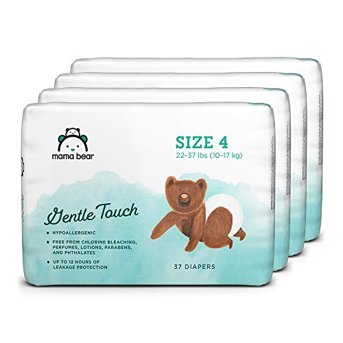 Product Cover Amazon Brand - Mama Bear Gentle Touch Diapers, Hypoallergenic, Size 4, 148 Count (4 packs of 37)