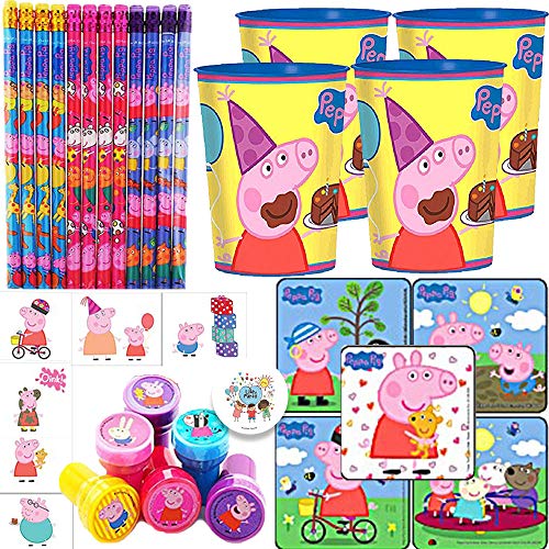 Product Cover Peppa Pig Birthday Party Favor and Goodie Bag Filler Pack For 12 With Peppa Favor Cups, Stickers, Tattoos, Stampers