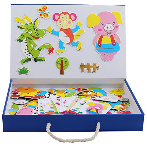 Product Cover QZM Magnetic Puzzles Art Easel Zodioc Animals Wooden Puzzles Game to Toddlers Drawing Board Jigsaw Puzzle Set- Learning & Educational Game Toy for Kids Age 3+