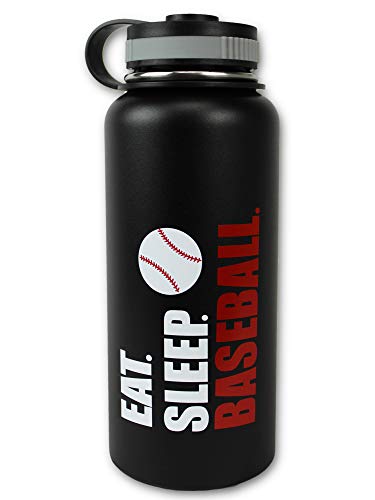 Product Cover Urbanifi Baseball Water Bottle Eat Sleep Tumbler 32 oz Gift for Kids Teen Mom Men Flask Sports Travel Waterbottle, Stainless Steel, Vacuum Insulated (Black Baseball)