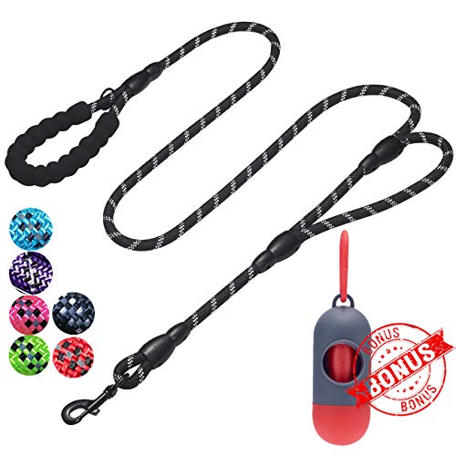 Product Cover tobeDRI Heavy Duty Dog Leash - 2 Padded Handles, 6 feet Long - Dog Training Walking Leashes for Medium Large Dogs (Rope Leash-Black)