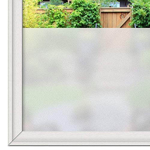 Product Cover Rabbitgoo Privacy Window Film Frosted Window Sticker with Grid Lines Backing Frosted Glass Film Non-Adhesives Window Clings Static Cling Window Decals for Home Office Bathroom 17.5 x 78.7 inches
