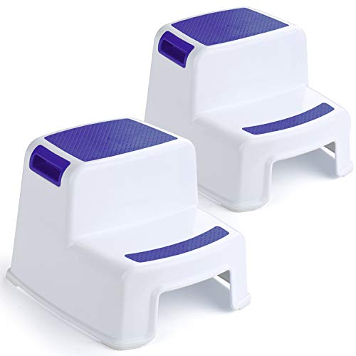 Product Cover ACKO 2 Step Stool for Kids -Toddler Stool with Slip Resistant Soft Grip for Safety as Bathroom Toilet Potty Training Stool and Kitchen Stepping Stool Dual Height & Wide Two Step Purple- Blue