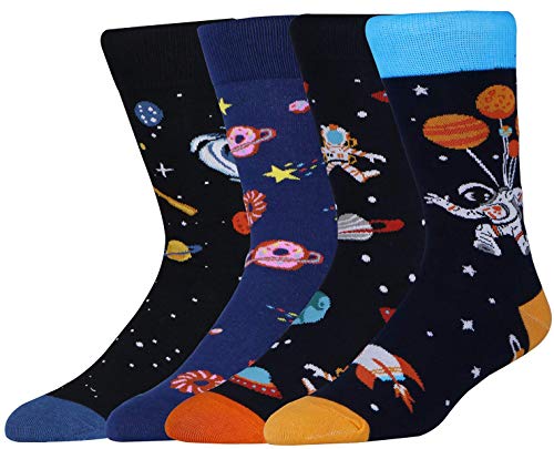 Product Cover Afader Men's Novelty Solar System & Astronaut Patterns Crew Socks for Men Cool Space & Rocket Dress Socks (US 7-12)