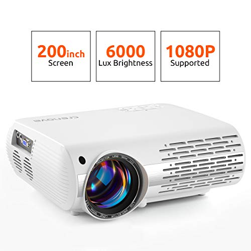 Product Cover Crenova Video Projector, 6000 Lux Home Movie Projector(550 ANSI), 200'' Display HD LED Projector 1080P Supported, Work with Phone, PC, Mac, TV Stick, PS4, HDMI, USB for Home Theater (Projector)