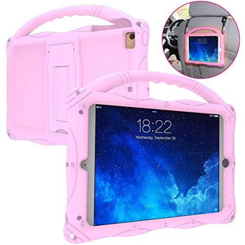 Product Cover Kids Case for iPad Mini 5 4 3 2 1, Adocham Lightweight and Full-Body Shockproof Silicone Case Cover with Built-in Foldable Kickstand and Grip Handle for iPad Mini,Comes with a Strap(Pink)