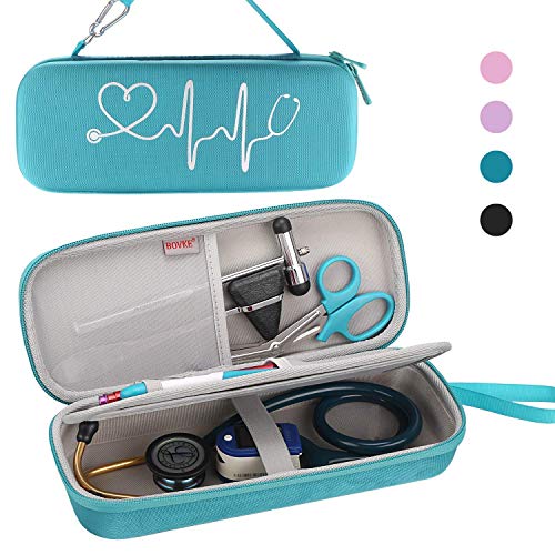 Product Cover BOVKE Travel Case for 3M Littmann Classic III, Lightweight II S.E, Cardiology IV Diagnostic, MDF Acoustica Deluxe Stethascopes - Extra Room for Taylor Percussion Reflex Hammer and Penlight, Turquoise