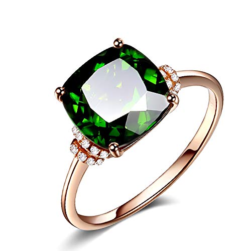 Product Cover Madeone 18K Rose Gold Plating Luxury Square Emerald Green Gemstone Excellent Cut Cubic Zirconia CZ Wedding Engagement Ring for Women with Box Packing Size 6-10 (10)