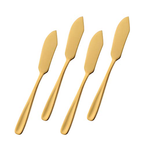Product Cover Stainless Steel 18/10 Cheese Desert Knives, Set of 4, Baikai Gold Breakfast Butter Knife, Slicer Sandwich Spreader (Gold) ...