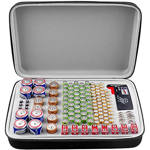 Product Cover Battery Organizer Storage Box with Battery Tester (BT168), Case Bag holder fits for 140 Batteries AA AAA AAAA 9V C D Lithium 3V(Not Includes Batteries)
