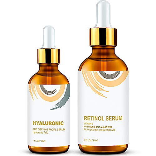 Product Cover Wumal Retinol Serum 2.5% and Hyaluronic Acid Serum - Anti Aging Facial Serum 2 Pack Set - Improve Skin Texture & Glow, Reduce Wrinkles, Fine Lines, Prevent Sun Damage
