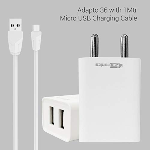 Product Cover Portronics Adapto 36 USB Wall Adapter with 2.1A Quick Charging Dual USB Port + Micro USB Charging Cable for All iOS & Android Devices (White)