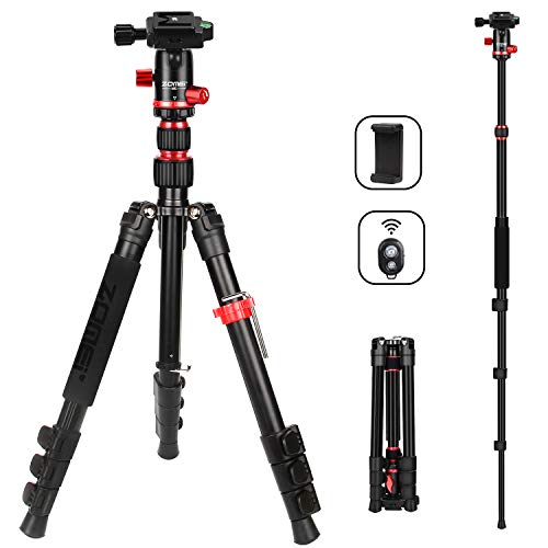 Product Cover ZOMEi Camera Tripod Lightweight Travel Tripod Monopod 2 in 1 Portable Camera Tripod Stand with 360 Degree Ball Head, Remote Bluetooth and Phone Clip for Canon Nikon Sony GoPro DSLR SLR, Smartphone