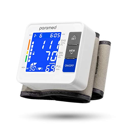 Product Cover Wrist Blood Pressure Monitor by PARAMED: Automatic Blood-Pressure Kit of Bp Cuff Machine + 2AAA and Carrying Case - Large LCD Display with Backlight & 90 Sets Memory - FDA Approved
