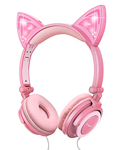Product Cover Esonstyle Kids Headphones Over Ear with LED Glowing Cat Ears,Safe Wired Kids Headsets 85dB Volume Limited, Food Grade Silicone, 3.5mm Aux Jack, Cat-Inspired Pink Headphones for Girls (led-Pink)