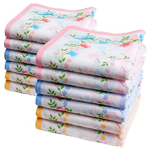 Product Cover Tex Homz Women's Cotton Floral Pattern Handkerchief (Multicolour, Large) - Pack of 12