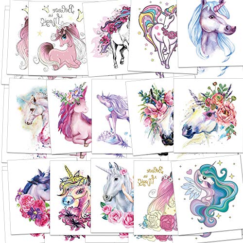 Product Cover Unicorn Temporary Tattoos for Children Kids Girls(45Sheets),Konsait Great Girls Fake Stickers Waterproof Rainbow Unicorn Kids Birthday Party Favors Decorations Birthday Party Gift Bag Fillers