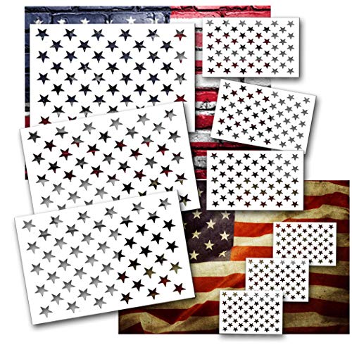Product Cover Star Stencil American Flag Star Stencil 50 Stars 9pcs Plastic Leaflai for Painting on Wood/DIY Drawing Painting Craft Projects/Fabric/Airbrush/Reusable Stencil