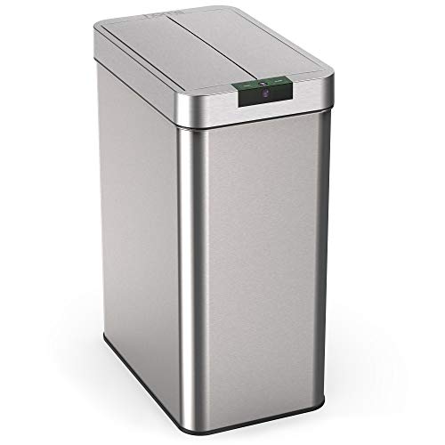 Product Cover hOmeLabs 13 Gallon Automatic Trash Can for Kitchen - Stainless Steel Garbage Can with No Touch Motion Sensor Butterfly Lid and Infrared Technology