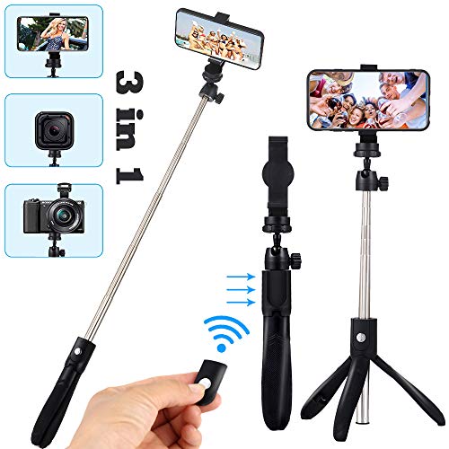 Product Cover Selfie Stick Tripod Portable 31 inches Extendable Cell Phone Tripops Stand with Wireless Remote Shutter Bluetooth Monopod Stainless Steel 360°Rotatable for iPhone X/8/7/6S/6/XS, Android Small Camera