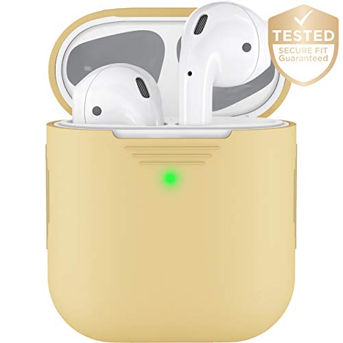 Product Cover PodSkinz AirPods 2 & 1 Case [Front LED Visible] Protective Silicone Cover and Skin Compatible with Apple AirPods (Without Carabiner, Pastel Yellow)