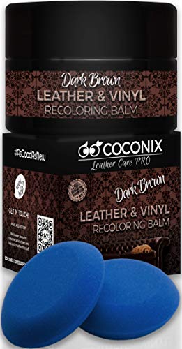 Product Cover Coconix Leather Recoloring Balm Dark Brown with Applicator - Recolor, Renew, Repair & Restore Aged, Faded, Cracked, Peeling and Scuffed Leather & Vinyl Couches, Boat or Car Seats, Furniture 8 oz