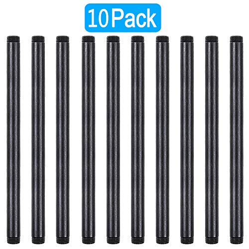 Product Cover GOOVI 1/2 Inches x 12 Inches Black Malleable Steel Pipe Fitting, 1/2 Inches Black Pipe Threaded Pipe Nipples, Build Vintage DIY Shelving Steampunk Furnitur, 10 Pack.