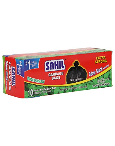 Product Cover Sahil Tie-String Biodegradable Garbage Bags (Extra Large) Size 36x48|2 Roll (20 pcs.)(Black Colour) 125 LTR.