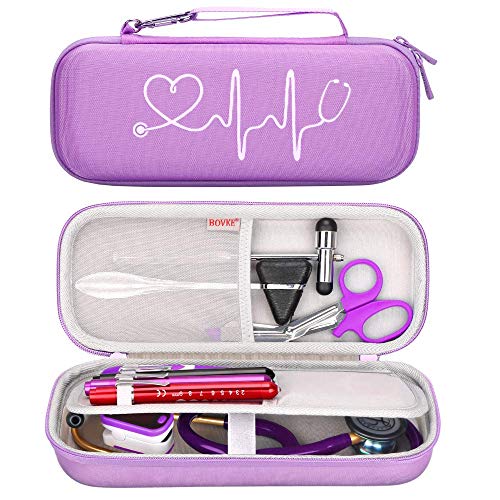 Product Cover BOVKE Carrying Case for 3M Littmann Classic III, Lightweight II S.E, Cardiology IV Diagnostic, MDF Acoustica Deluxe Stethascopes - Extra Room for Taylor Percussion Reflex Hammer and Penlight, Purple