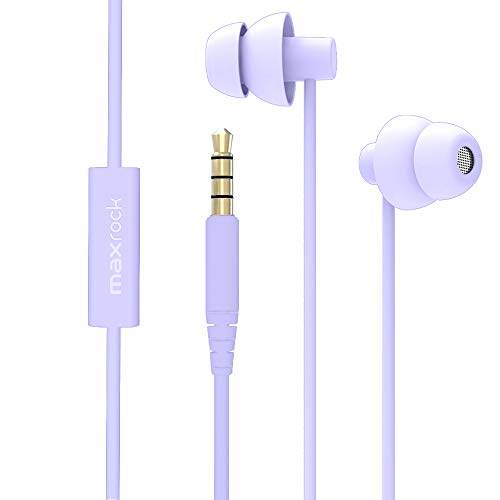 Product Cover MAXROCK (TM) Total Soft Silicon Headphones with Mic Sleep Travel Choice for Cellphones Tablets and 3.5mm Jack ( Violet)