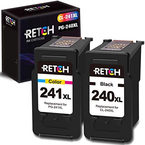 Product Cover RETCH Re-Manufactured Canon Ink Cartridges 240 and 241 Replacement for Canon PG-240XL 240 XL CL-241XL 241 XL for Canon PIXMA MG3620 MX472 MX452 MG3220 MG3520 MG2220 MX532 (1 Black 1 Tri-Color)