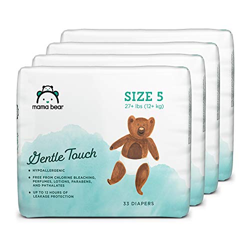 Product Cover Amazon Brand - Mama Bear Gentle Touch Diapers, Hypoallergenic, Size 5, 132 Count (4 packs of 33)