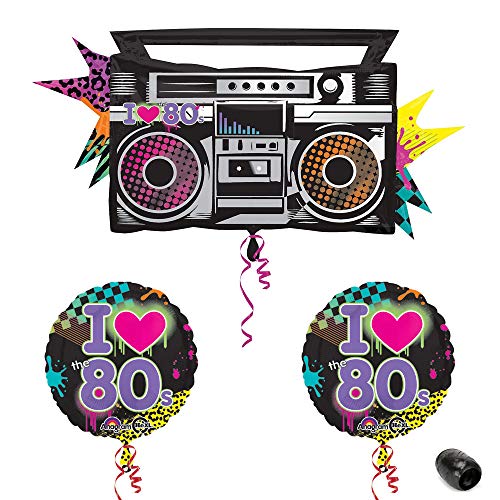Product Cover 35 Inch Boom Box Foil Mylar Balloon (2) 18 Inch I Love The 80s Foil Balloon Bundle