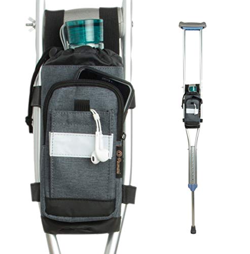 Product Cover Crutch Bag Lightweight Crutch Accessories Storage Pouch with Reflective Strap and Front Zipper Pocket for Universal Crutch Bag to Keep Item Safety (Dark Gray)