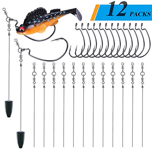 Product Cover TOPFORT Punch Shot Rig Kit,12pcs Heavy-Duty Wide Gap Offset Worm Fishing Hook Kit,Interchangeable Hook Fishing Accessories,Carbon Steel Fishing Gear(12Pcs,3/0 EWG Hooks) ...