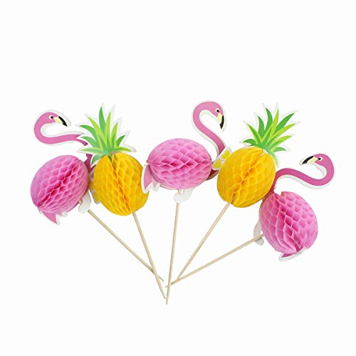 Product Cover Super Cute 60 Pack Tropical Themed Pineapple Cupcake Toppers , Luau Cupcake Toppers, Flamingo Cupcake Toppers, Perfect for Tropical Parties
