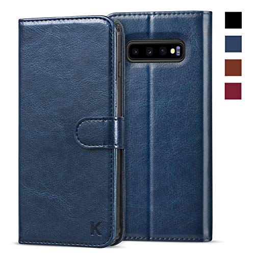 Product Cover KILINO Galaxy S10+ Plus Wallet Case [Shock-Absorbent Bumper] [Card Slots] [Kickstand] [RFID Blocking] Leather Flip Case Compatible with Samsung Galaxy S10Plus - Blue