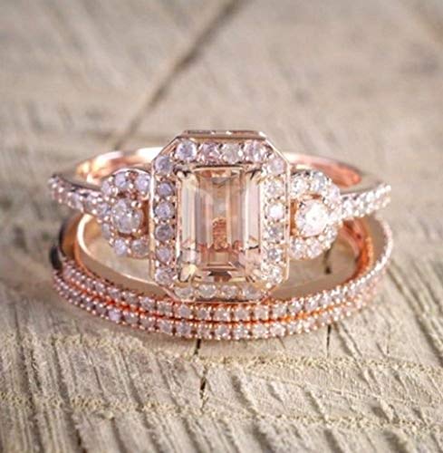Product Cover Duan Gorgeous 18K Rose Gold Filled Morganite Ring Engagement Bridal Women Jewelry Set Size 6-10 (US Code 9)