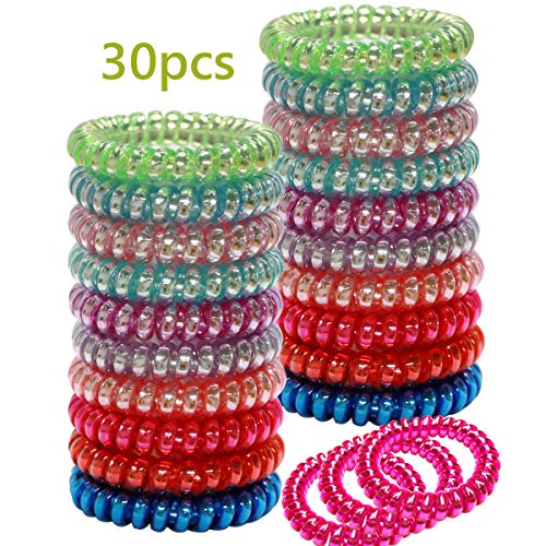 Product Cover WillingTee 30pcs Spiral Hair Ties No Crease, Coil Hair Ties Phone Cord Hair Ties Metallic Colors Spiral Telephone Hair Ties Colorful Hair Accessories for Women and Girls