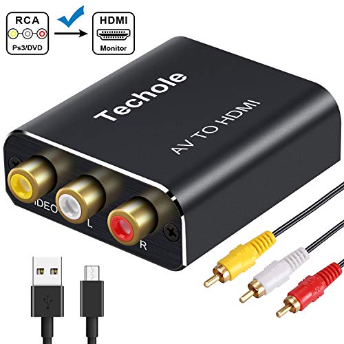 Product Cover RCA to HDMI Audio Converter- Techole Aluminum 1080P RCA Composite CVBS AV to HDMI Adapter Supporting PAL/NTSC.Included 3RCA Composite Cable, CVBS Converter for PS2 Wii Xbox SNES N64 VHS VCR DVD PC