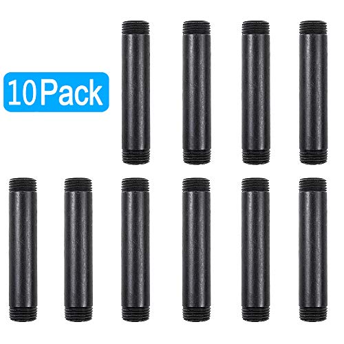 Product Cover GOOVI 1/2 Inches x 4 Inches Black Malleable Steel Pipe Fitting, 1/2 Inches Black Pipe Threaded Pipe Nipples, Build Vintage DIY Shelving Steampunk Furnitur, 10 Pack.