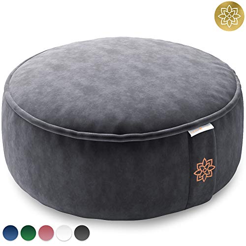 Product Cover Mindful and Modern Velvet Meditation Cushion - Luxury Zafu Floor Pillow for Yoga - Large Buckwheat Meditation Pillow with Luxe Removable Cover in Five Colors (Graphite Grey)