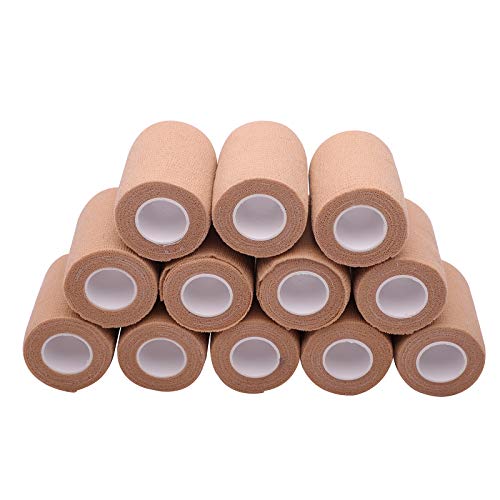Product Cover 12 Rolls Self Adhesive Bandage Wrap, 3 inches X 5 Yards, Cohesive Tape Vet Wrap for First Aid, Sports, Wrist and Ankle (Beige, 3 inch)