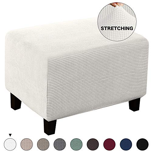 Product Cover Turquoize Oversize Ottoman Slipcover Spandex Elastic Rectangle Footstool Sofa Cover Folding Storage Stool Furniture Protector Elastic Rectangle Footstool Sofa Cover for Living Room (X-Large, Ivory)