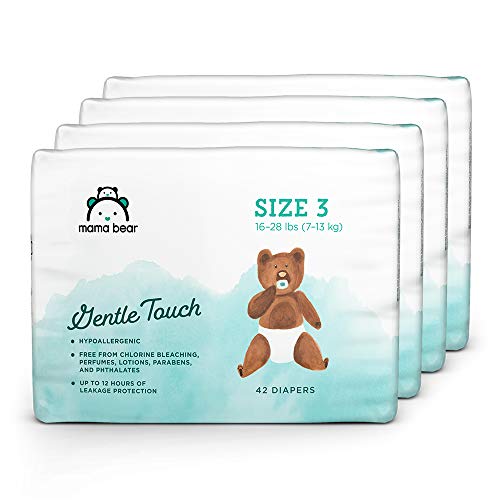 Product Cover Amazon Brand - Mama Bear Gentle Touch Diapers, Hypoallergenic, Size 3, 168 Count (4 packs of 42)