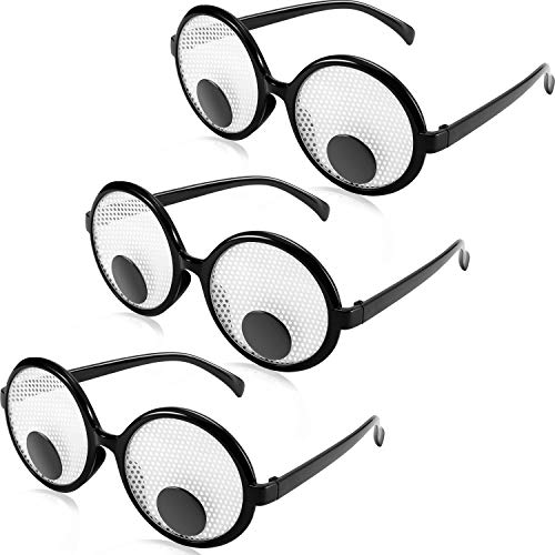 Product Cover 3 Pieces Funny Googly Eyes Glasses Round Shaking Eyes Glasses Joke Party Accessories for Kids and Adults
