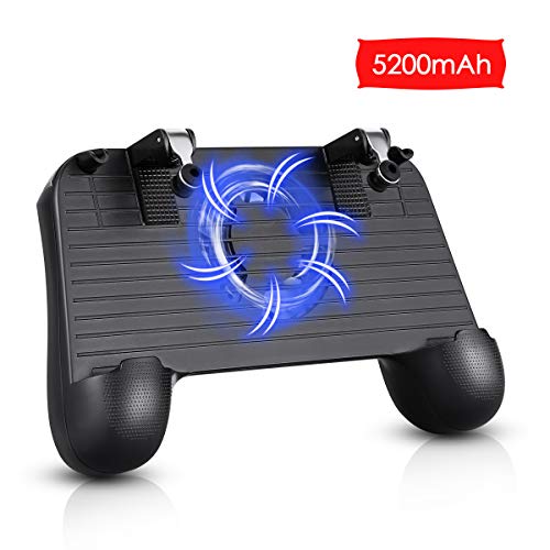 Product Cover Pubg Mobile Controller with Cooling Fan 5200mah Power Bank, Mobile Gaming Trigger for PUBG/Fortnite/Rules of Survival, Phone Controller for Android/iOS (Black)