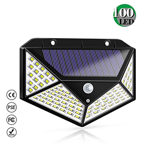 Product Cover Quace Solar Lights Outdoor, Solar Powered Motion Sensor Lights 100 LEDs Outdoor Waterproof Wall Light Night Light with 3 Modes with 270° Wide Angle for Garden, Patio Yard, Deck Garage, Fence - 1 Pack