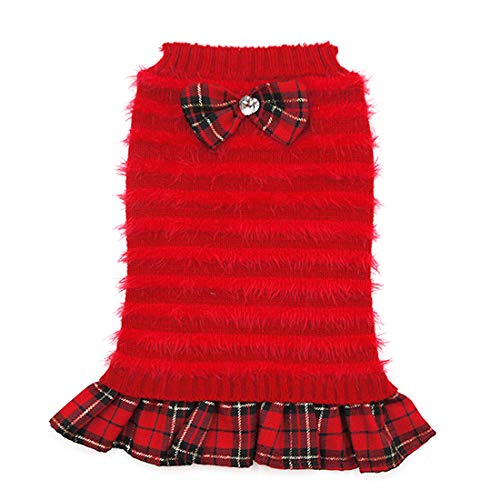 Product Cover kyeese Dog Sweater Valentines Day Dogs Sweaters Dress with Bowtie Knitwear Warm Dog Clothes for Holiday