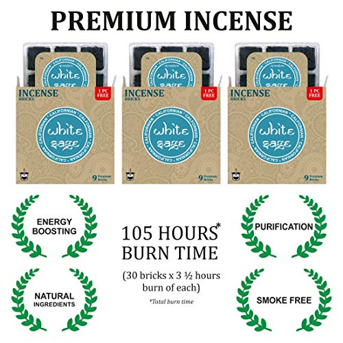 Product Cover Aromafume California White Sage Incense Bricks (3 Trays x 9 Pieces Each) | Ideal for smudging, Blessing, Aura Cleansing, Meditation, Purification, Yoga, Relaxation, Healing & Rituals | Refill Pack